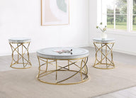 Elise - Round Mirror Top Coffee Table Set Gold 3 Pc. Coffee Table, 2 End Tables by Coaster Fine Furniture | Bel Furniture