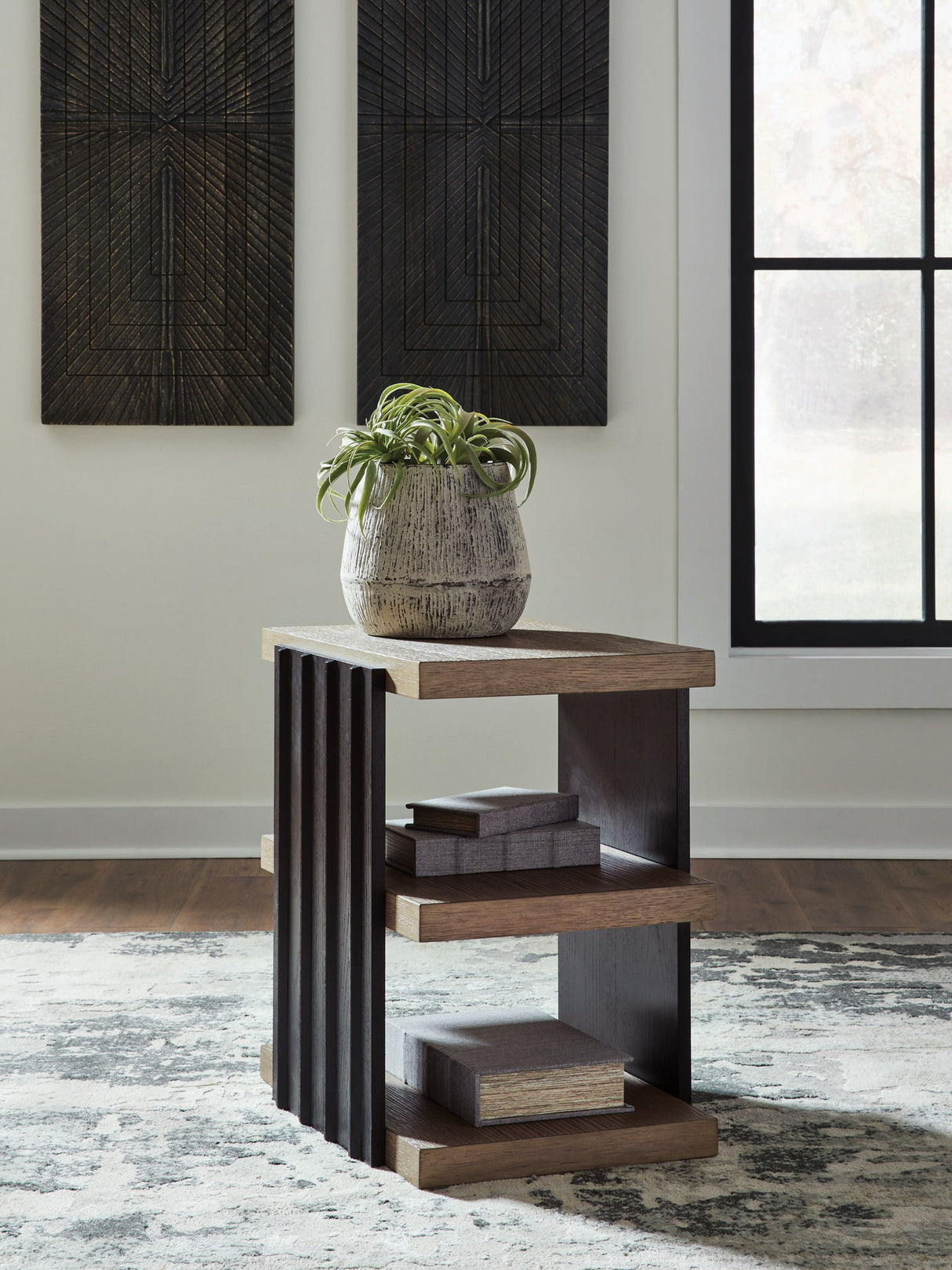 Rylandyn - Rectangular End Table - Black / Light Brown