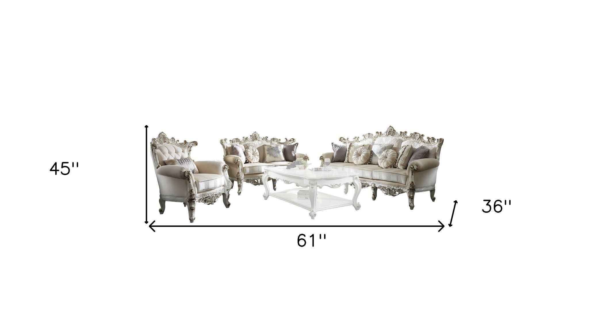 Polyester Blend Damask Chesterfield Loveseat - Ivory / Silver