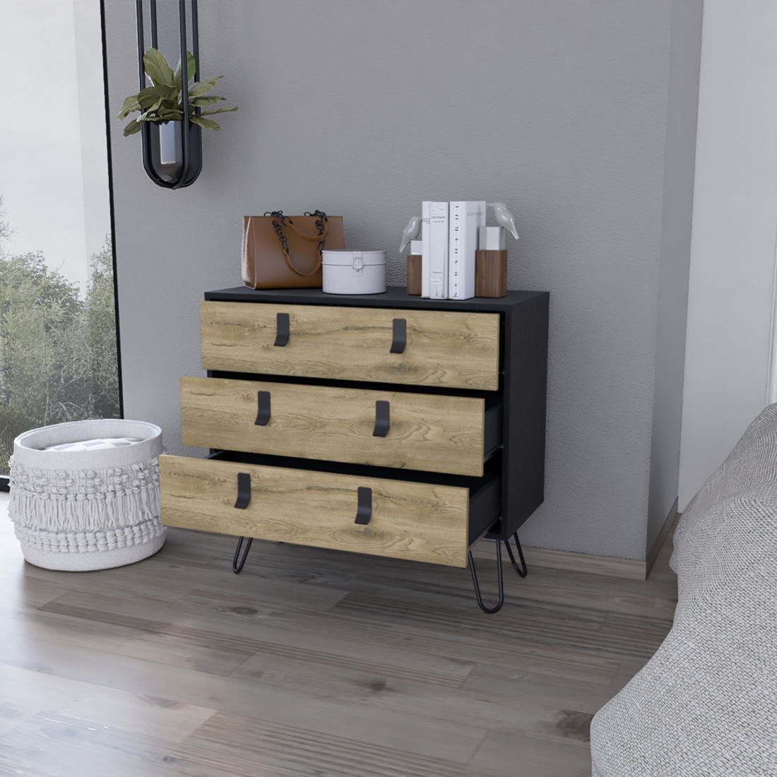 Three Drawer Dresser - Natural / Black