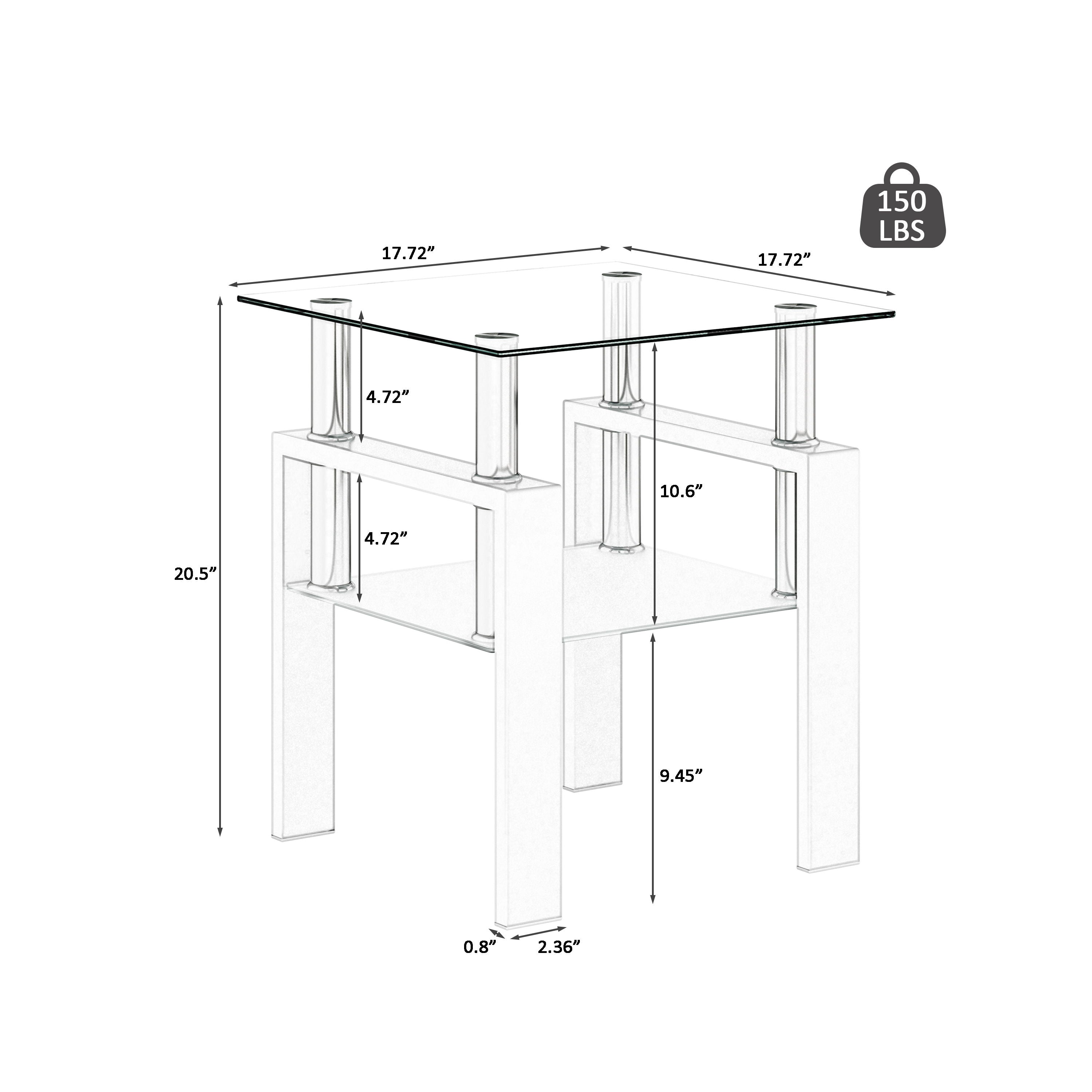 Modern Tempered Glass Tea Table, End Square Table For Living Room