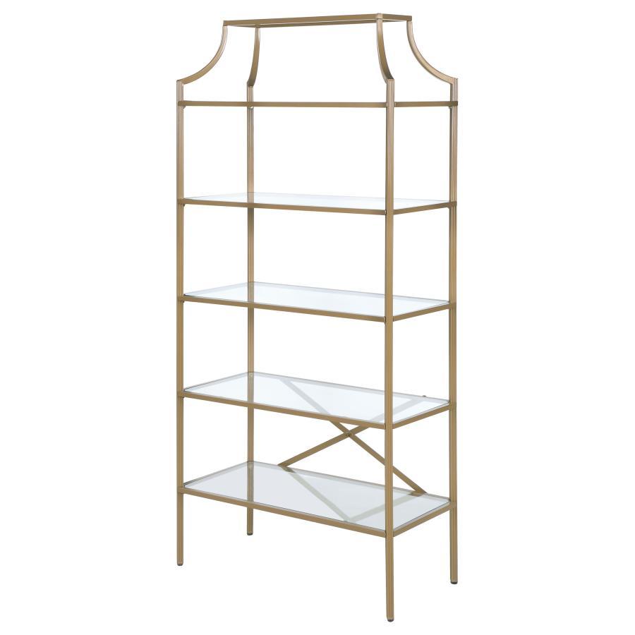 Serena - 5-Shelf Glass Bookshelf - Gold