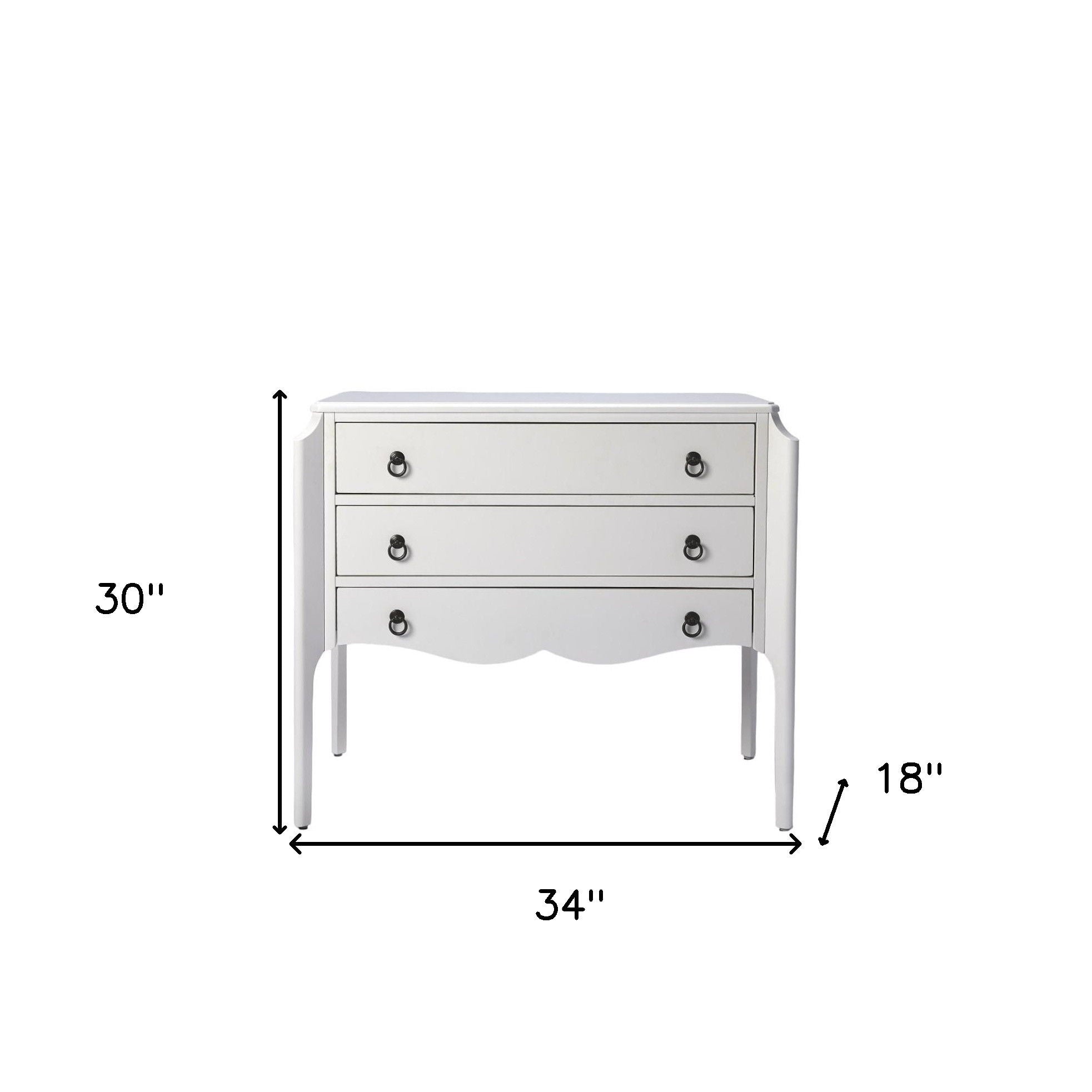 Solid And Manufactured Wood Three Drawer Dresser - White