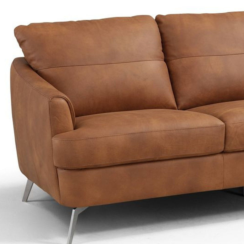 Leather Sofa With Black Legs - Camel