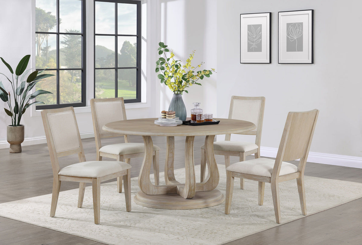 Trofello - 5 Piece Round Dining Table Set - White Washed by Coaster Fine Furniture | Bel Furniture