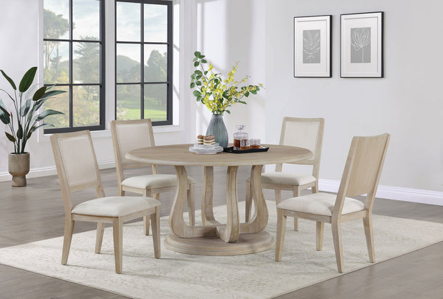 Trofello - 5 Piece Round Dining Table Set - White Washed by Coaster Fine Furniture | Bel Furniture