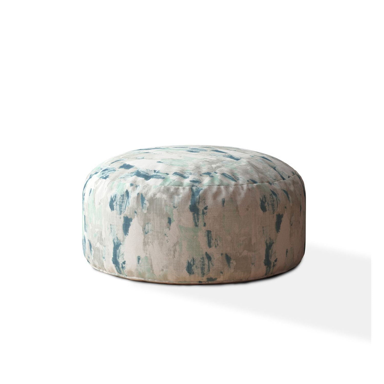 Canvas, Round Abstract Pouf Ottoman - Blue / White