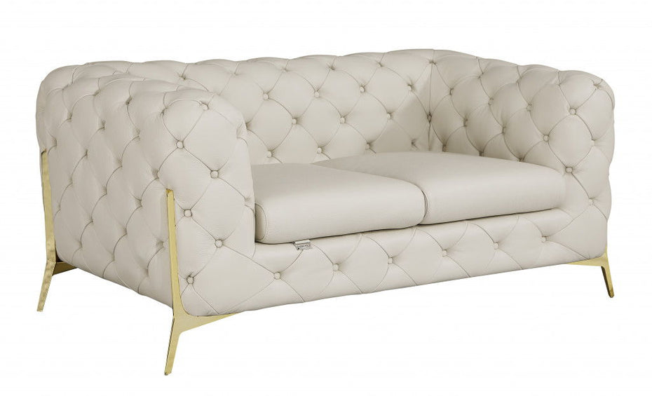 Italian Leather Loveseat - Beige / Gold