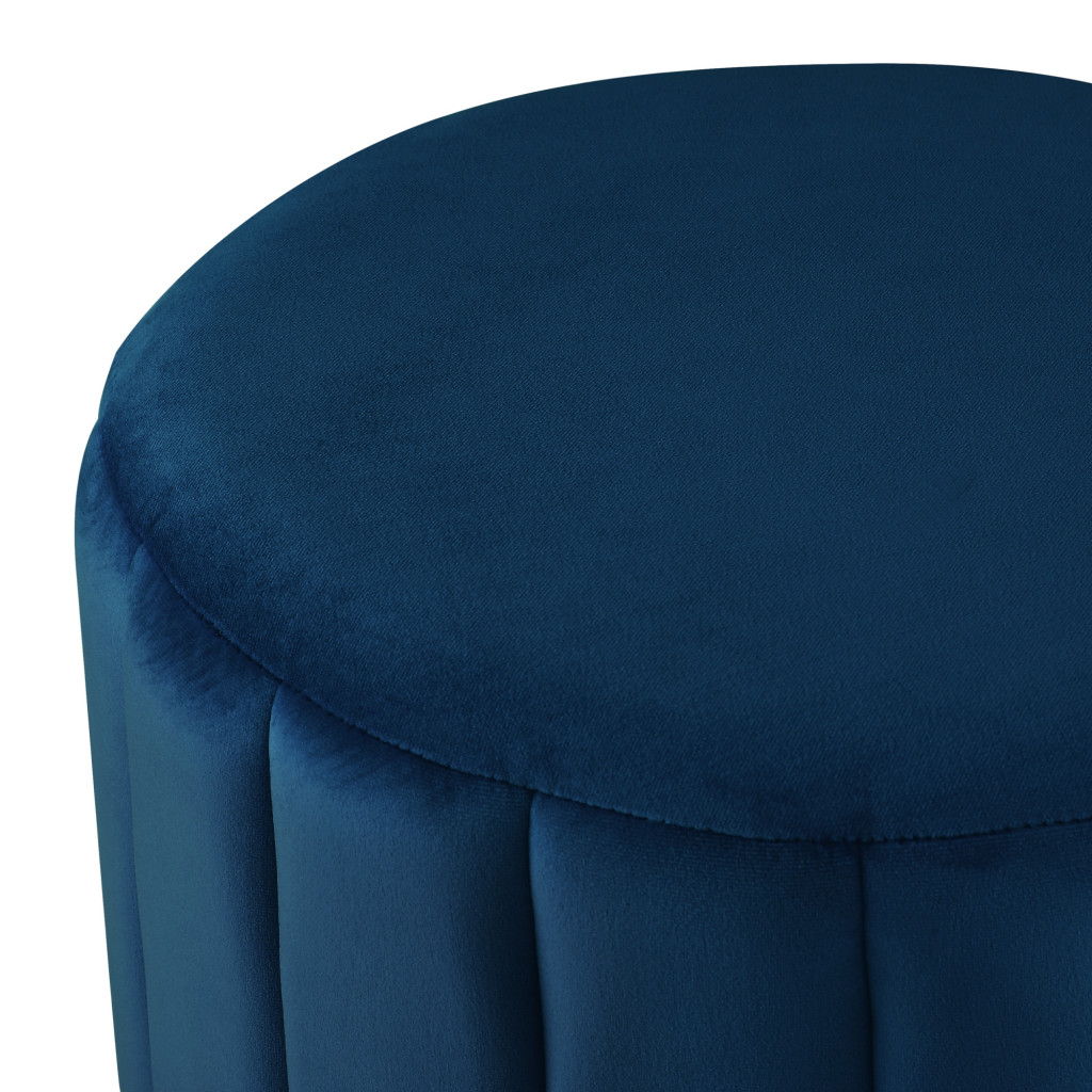 Velvet Round Ottoman - Navy Blue / Gold