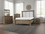 6-Piece Taupe Upholstered Bedroom Set with Dresser, Mirror & Nightstand