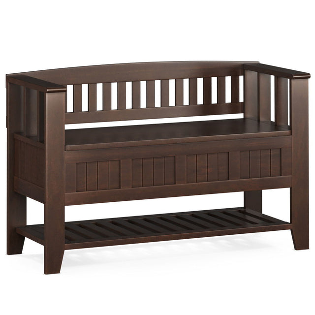 Acadian - Entryway Storage Bench With Shelf - Brown by Simpli-Home | Bel Furniture