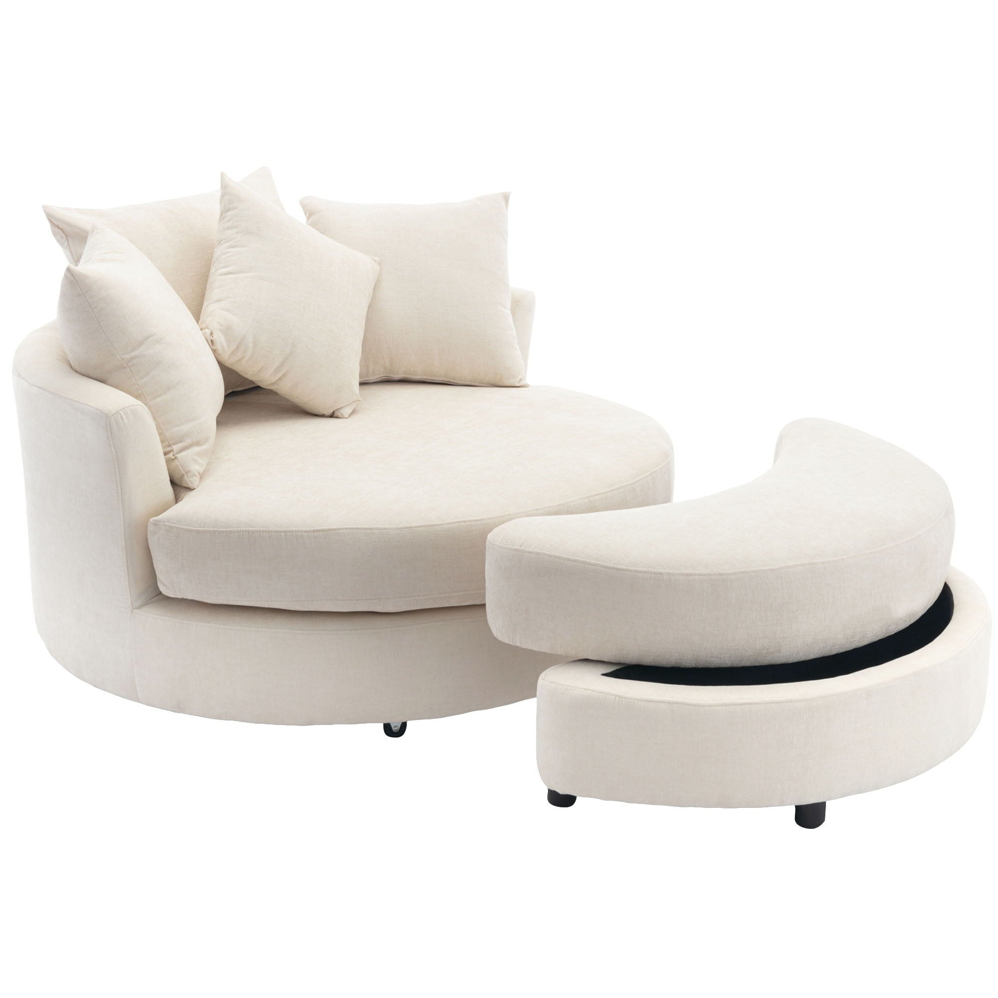 360° Swivel Accent Barrel Chair With Storage Ottoman & 4 Pillows, Modern Chenille Leisure Chair Round Accent For Living Room