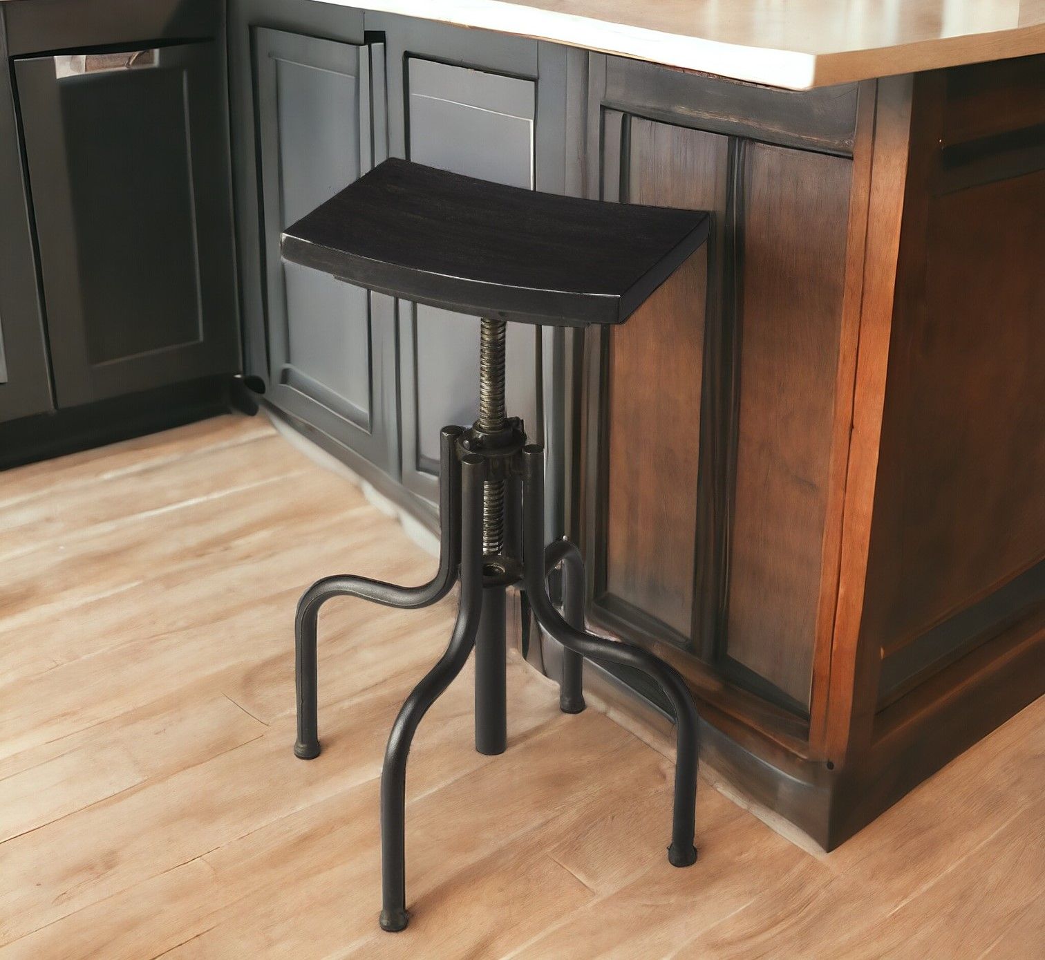 Swivel Backless Counter Height Bar Chair - Dark Brown / Black