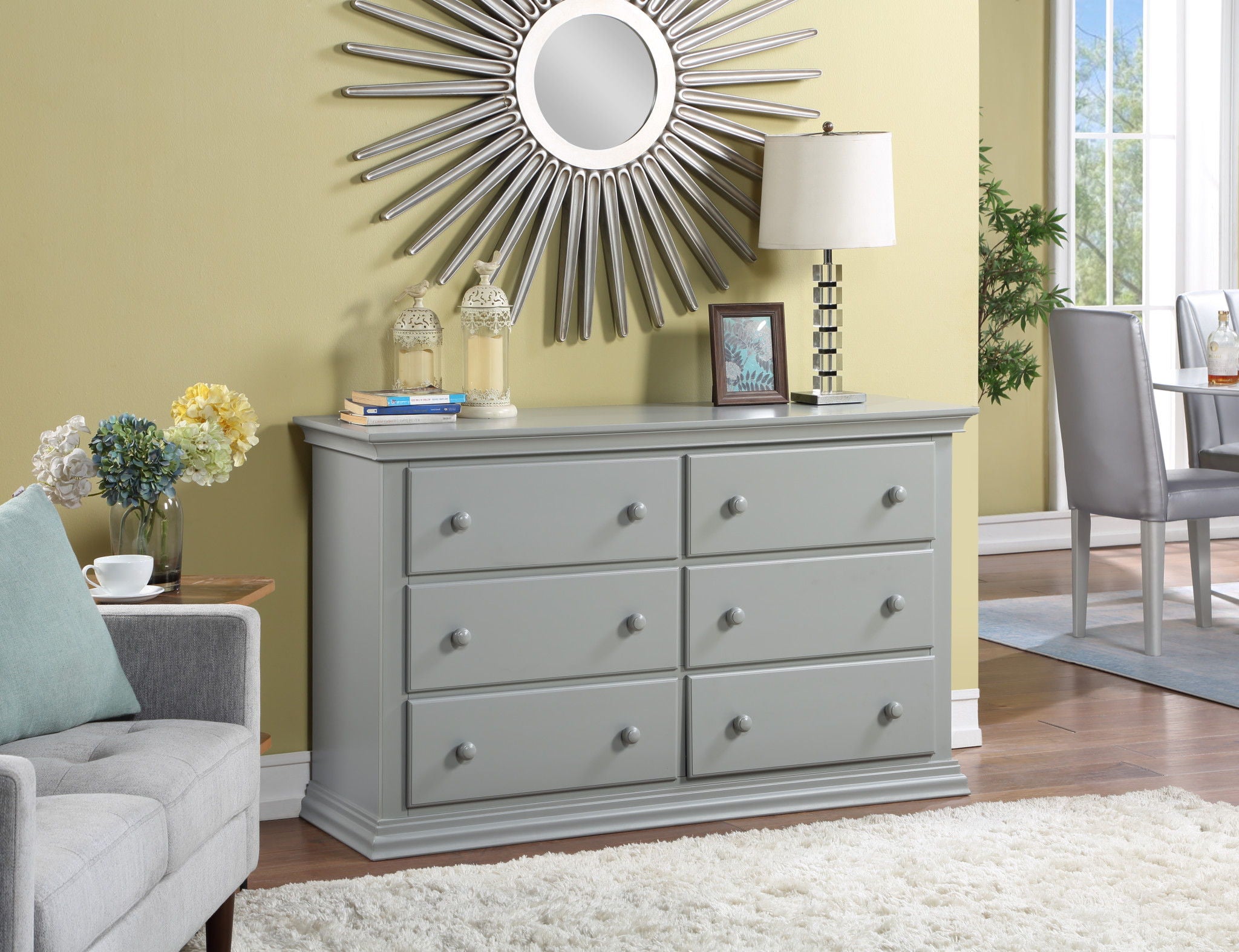 Solid And Manufactured Wood Six Drawer Double Dresser - Gray