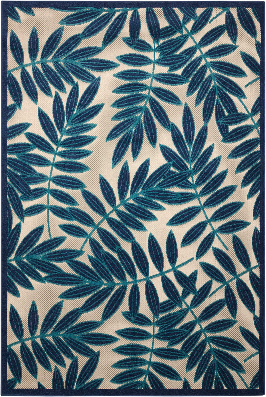 5' X 8' Floral Indoor / Outdoor Area Rug - Blue / Ivory