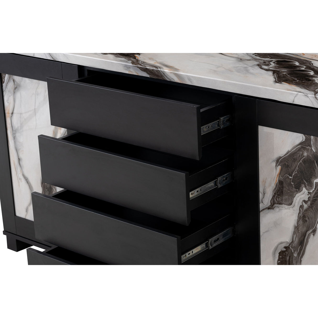 Stacey - Buffet With Storage Drawers And Marble Detailing - Black / Marble