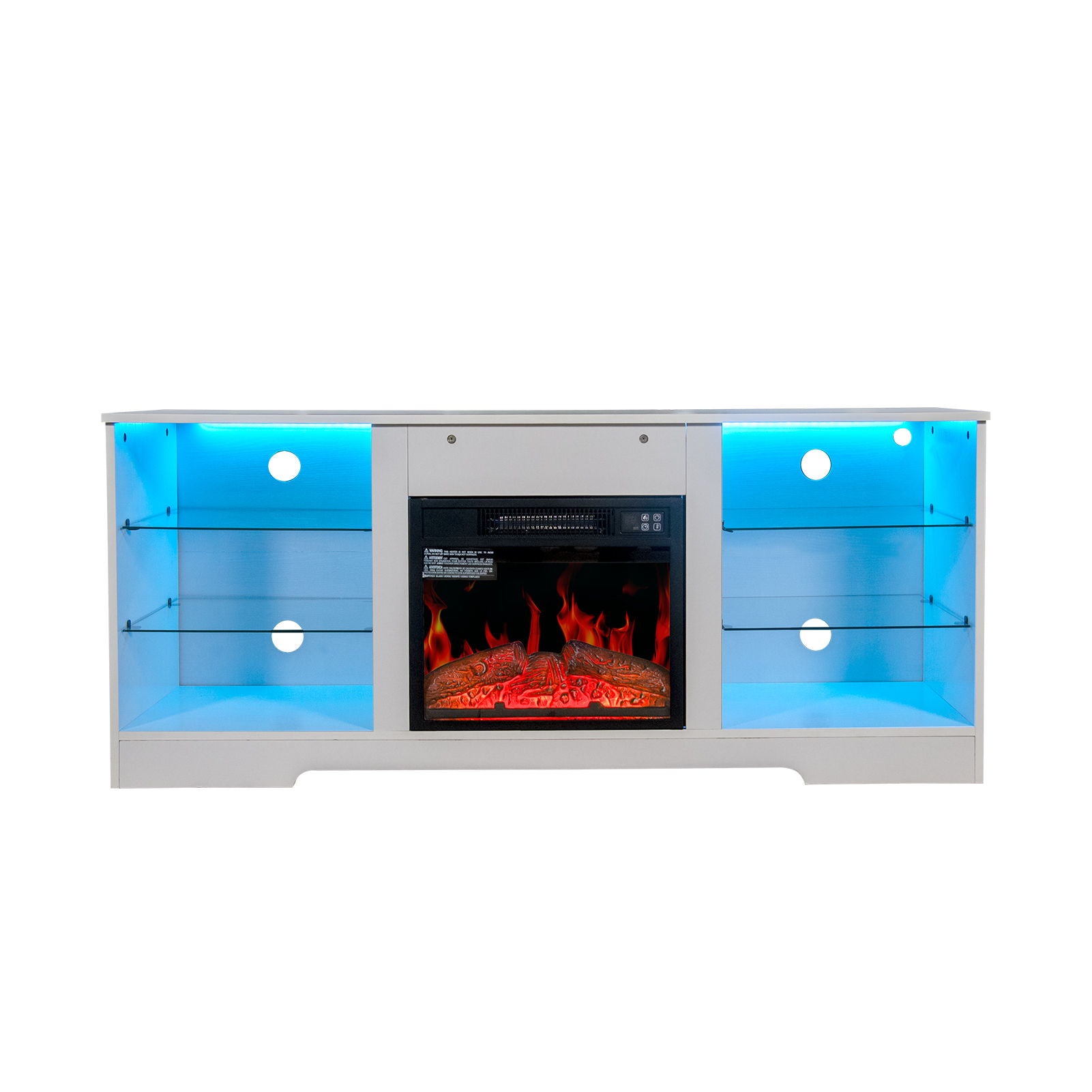 57.8" Fireplace TV Stand With 18" Electric Fireplace Heater, Modern Entertainment Center For TVs Up To 62" With Adjustable Glass Shelves And Storage Cabinets