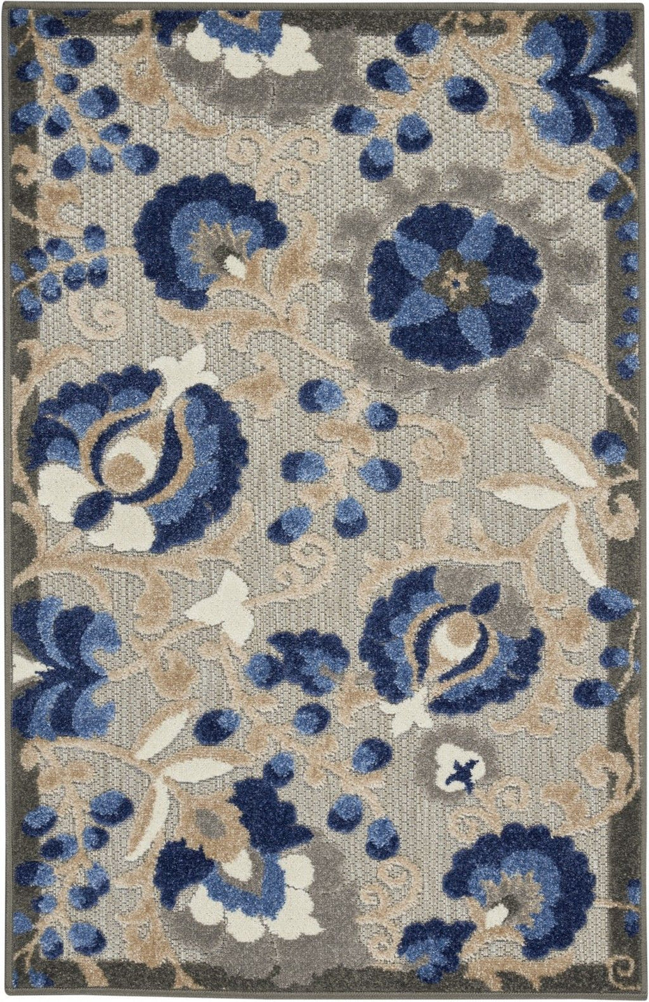 3' X 4' Floral Indoor & Outdoor Area Rug - Gray / Blue