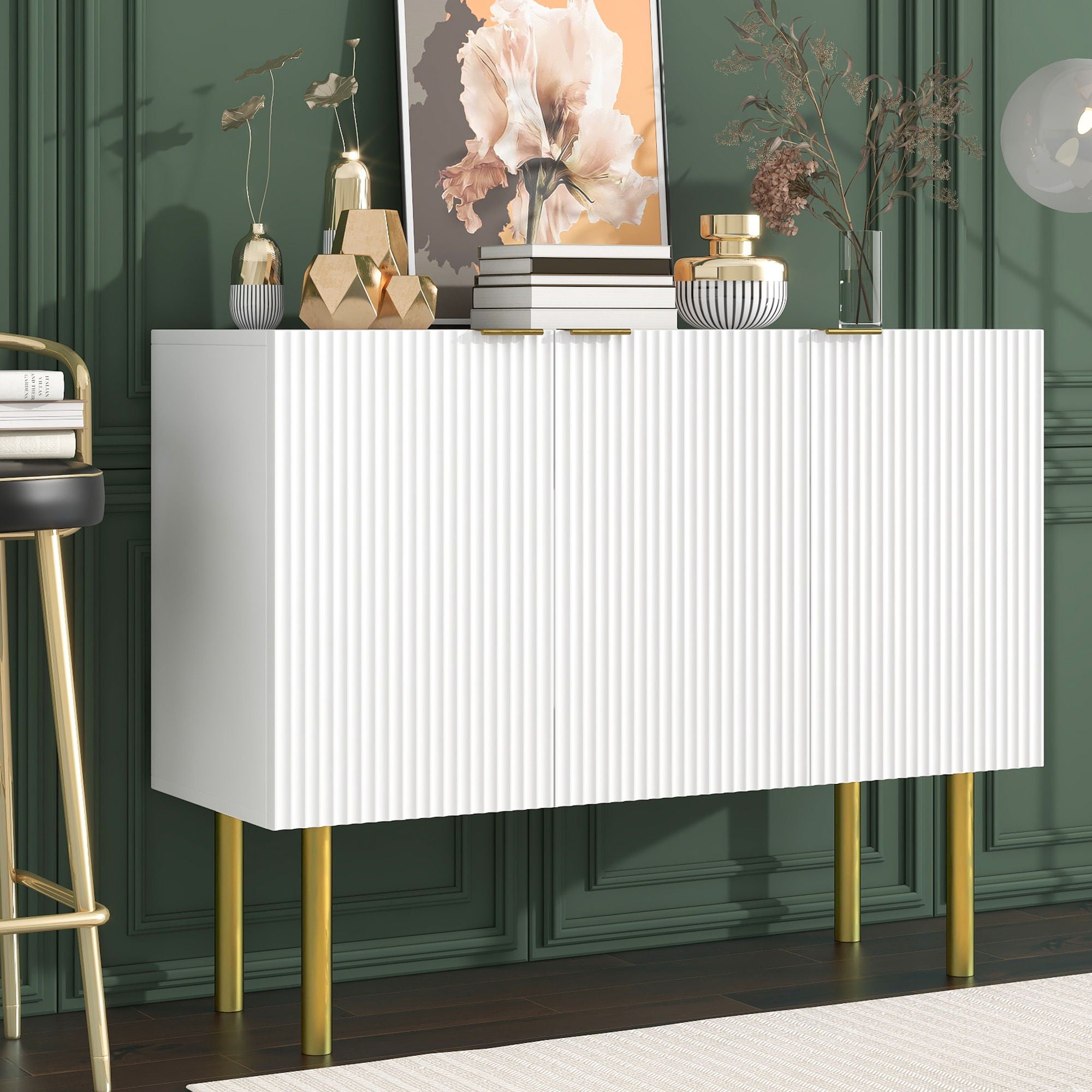 Modern Simple & Luxury Style Sideboard Particle Board & Board Cabinet With Gold Metal Legs & Handles, Adjustable Shelves For Living Room, Dining Room