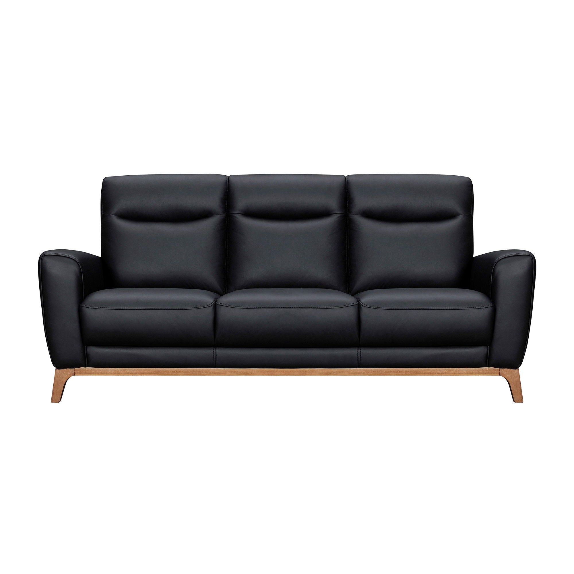 Leather Sofa With Brown Legs - Black