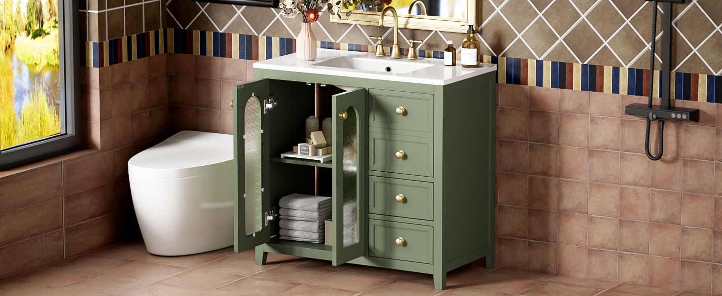 Bathroom Vanity With Two Soft Close Doors, Adjustable Shelves And Three Drawers