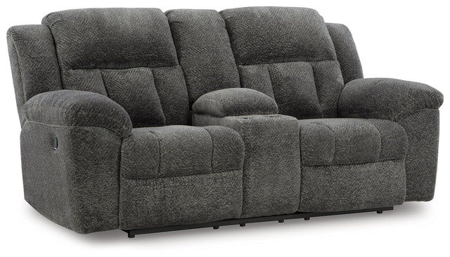 Frohn - Dbl Reclining Loveseat With Console Dark Gray by Signature Design by Ashley® | Bel Furniture