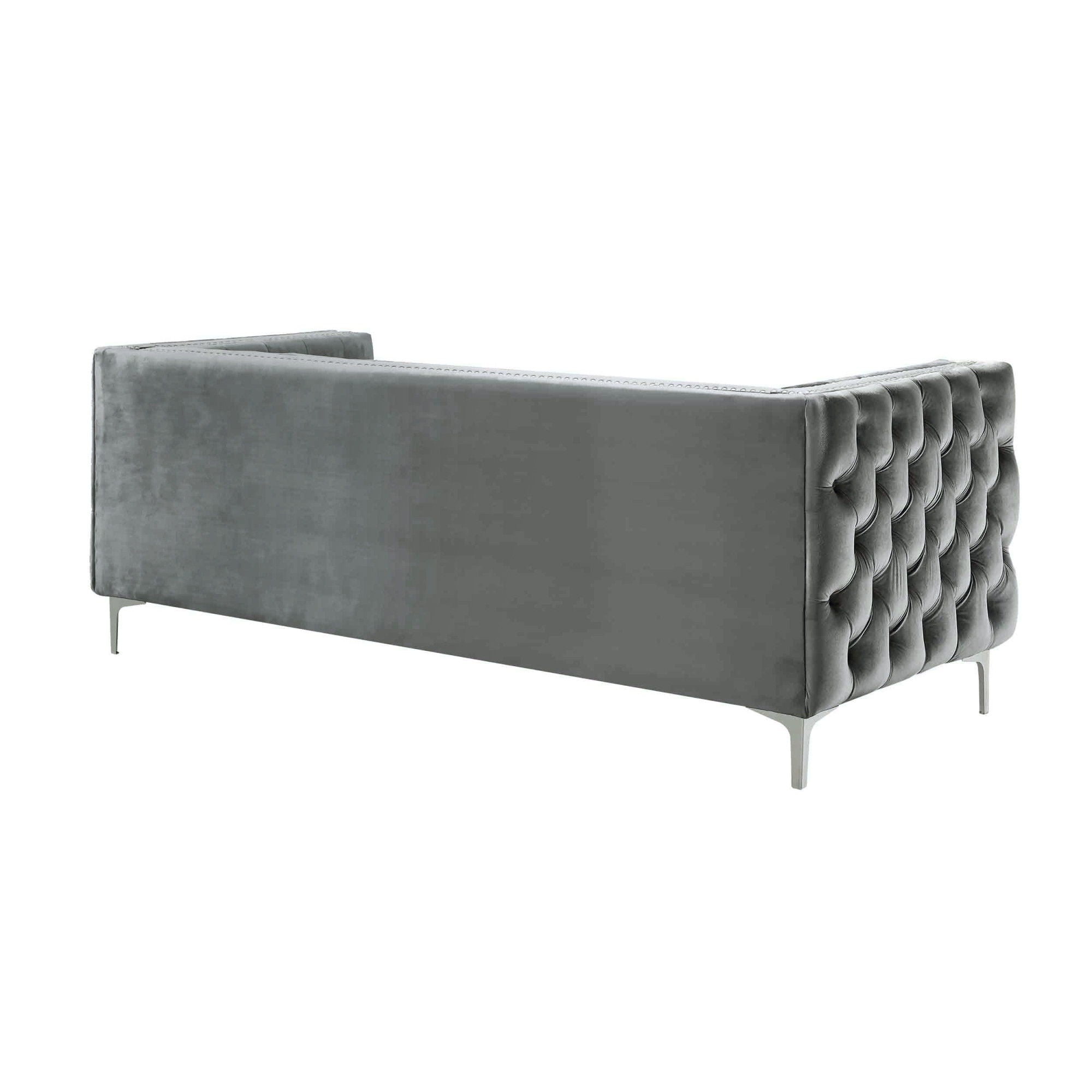 Velvet Sofa With Silver Legs - Gray