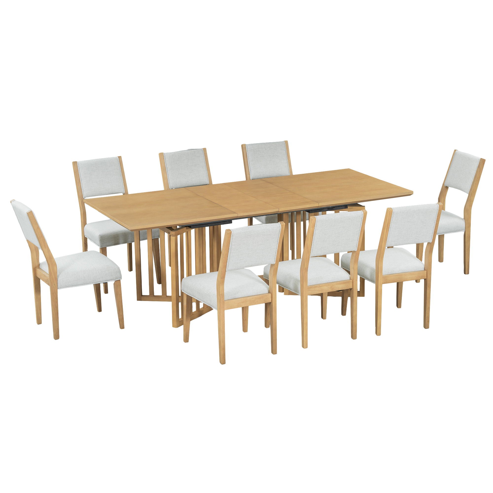 Topmax - 9 Piece Farmhouse Extendable Dining Table Set With 2 Removable Leaves And 8 Upholstered Dining Chairs