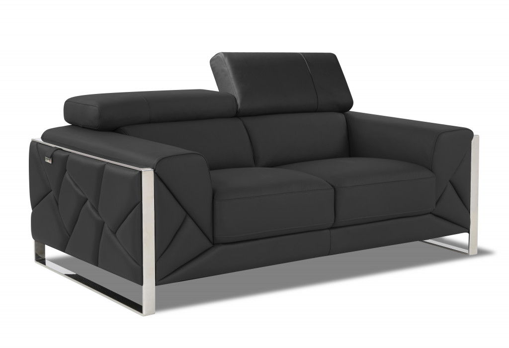 Italian Leather Loveseat - Gray