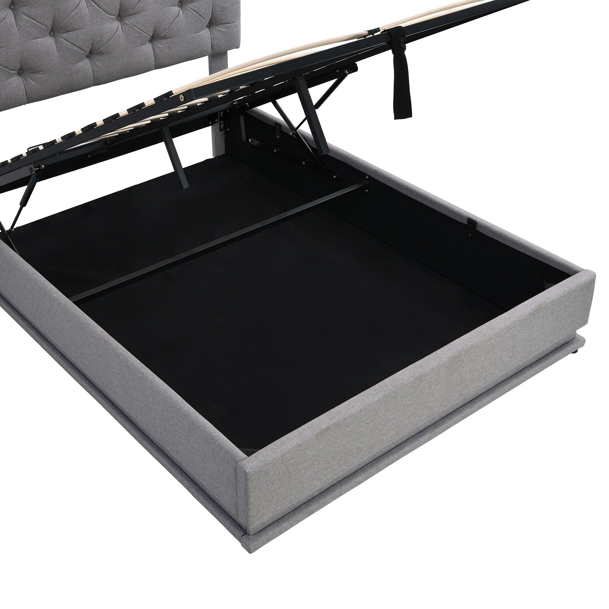 Upholstered Bed With Hydraulic Storage System And LED Light, Modern Platform Bed With Button-Tufted Design Headboard