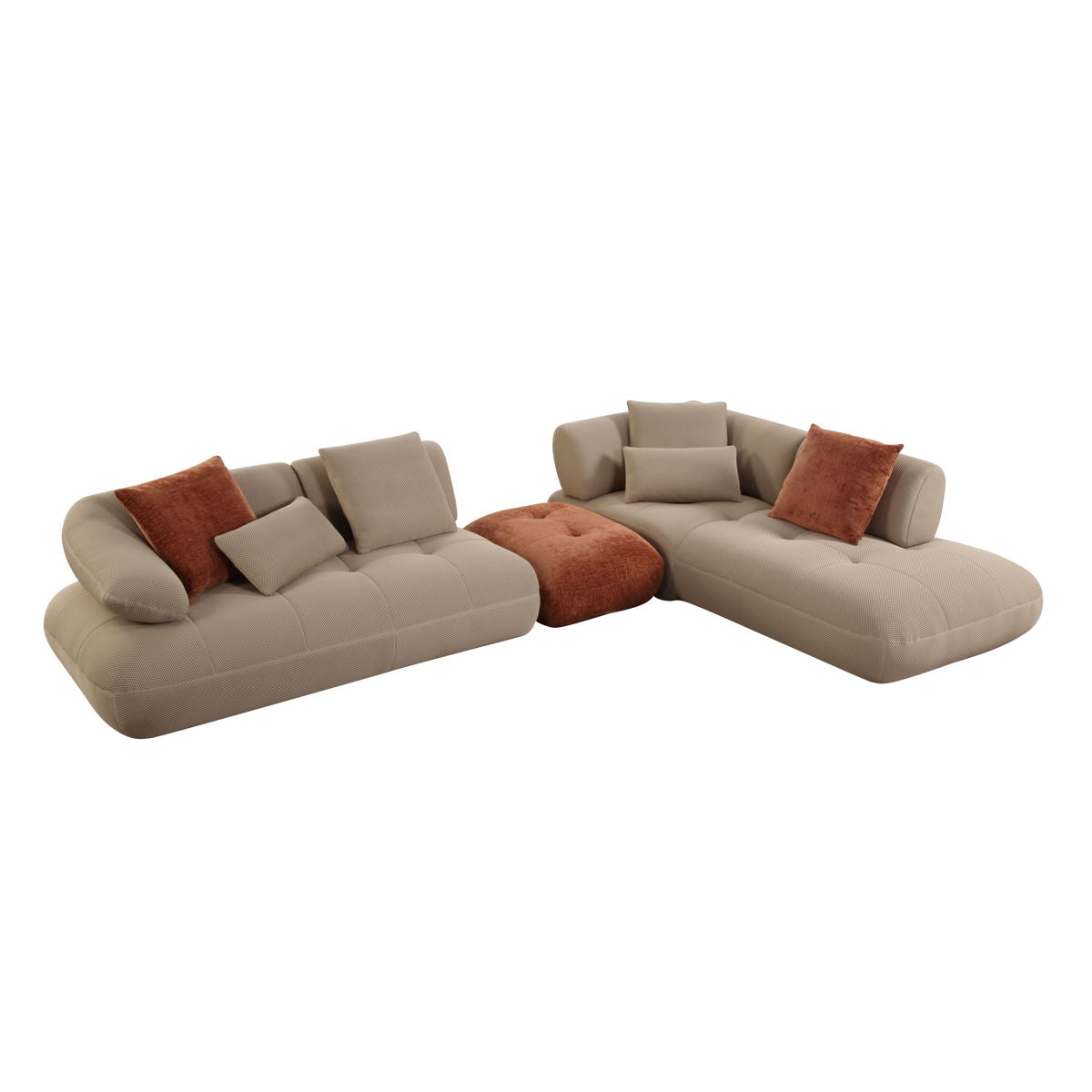 Carrick - Sandwich Mesh Sectional Sofa With An Ottoman - Beige