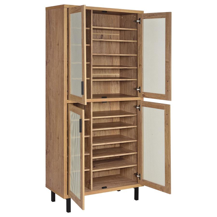 Teller - 4-Door Tall Shoe Storage Cabinet - Natural Oak by Coaster Fine Furniture | Bel Furniture