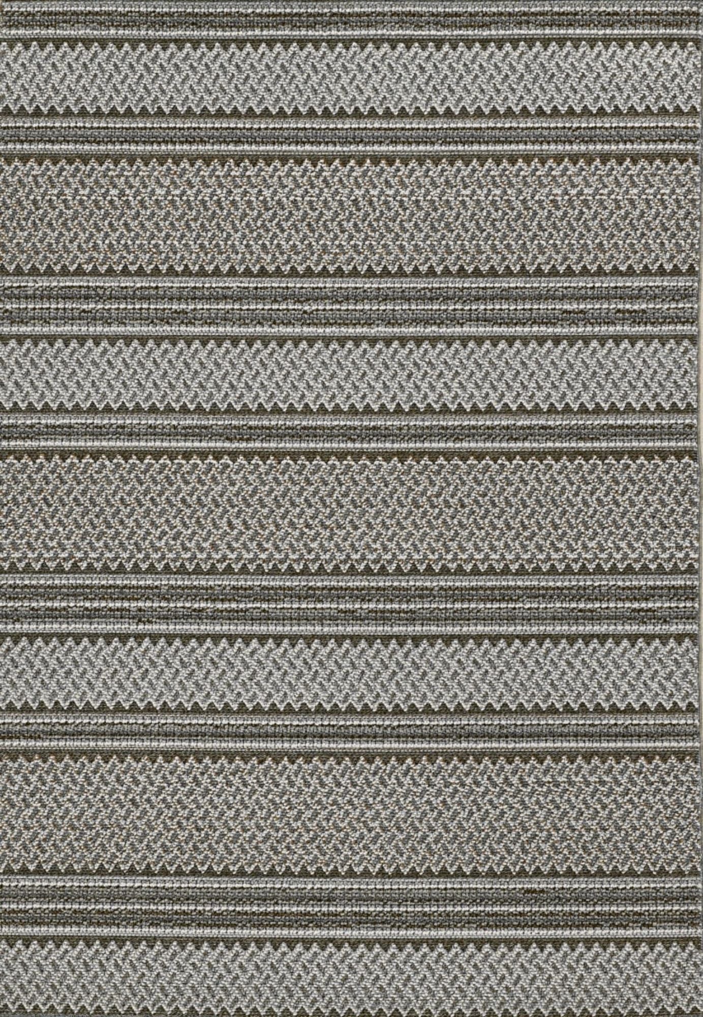 8' Machine Woven UV Treated Awning Stripes Indoor / Outdoor Runner Rug - Gray