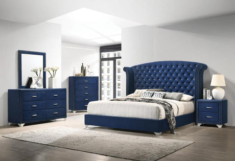 Melody - Bedroom Set Blue 5 Pc. Bed, Dresser, Mirror, Chest, Nightstand Queen by CoasterEveryday | Bel Furniture