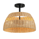 Twinkle - Double Lights Semi Flush With Shade - Black / Rattan