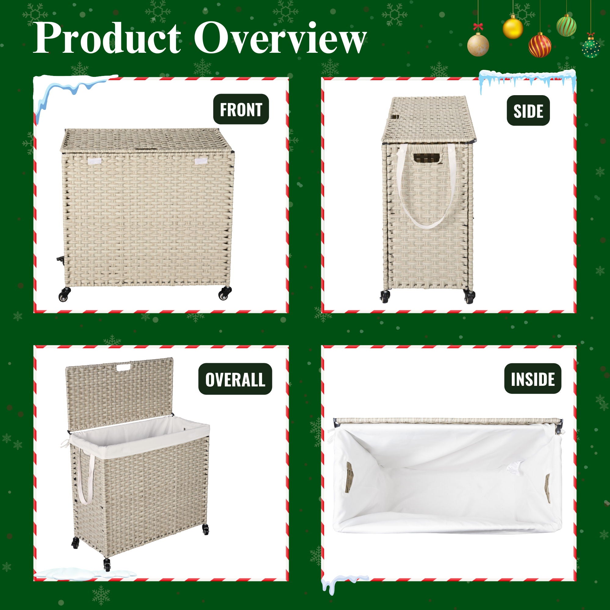 Laundry Hamper With Lid PE Rattan Powder Coating Frame Clothes Hampers With 2 Removable Bags