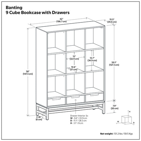 Banting - 9 Cube Bookcase With Drawers - Walnut Brown - view 8