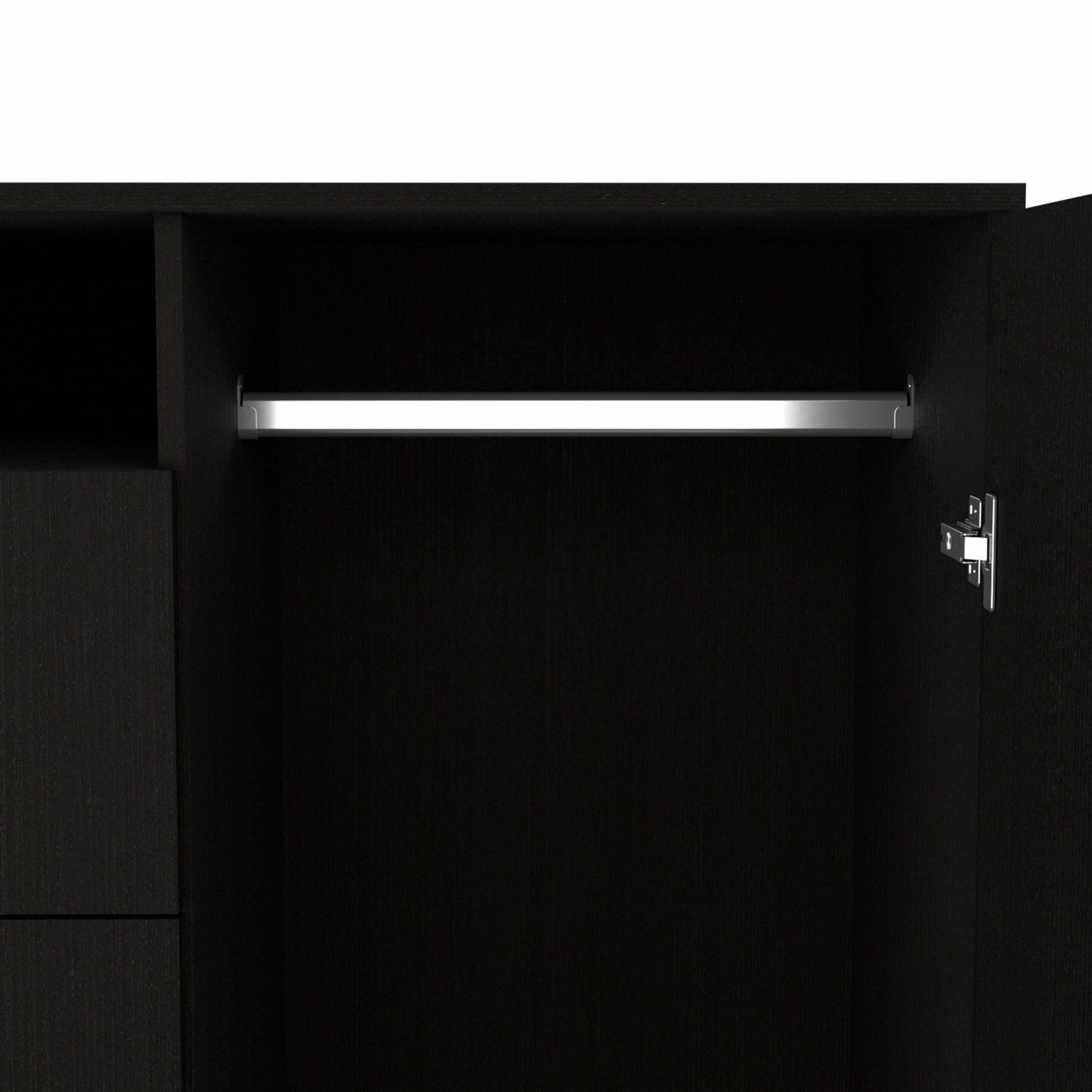 Three Door Closet With Two Drawers - Black