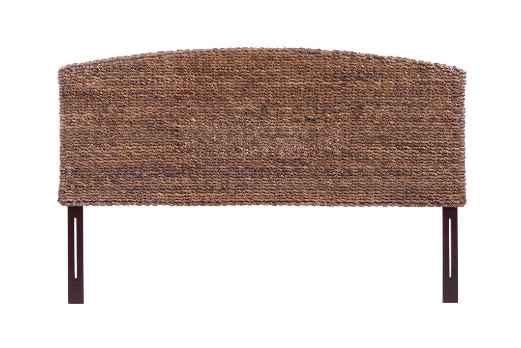 Woven Banana Leaf Curved Queen Size Headboard - Brown Natural / Rustic