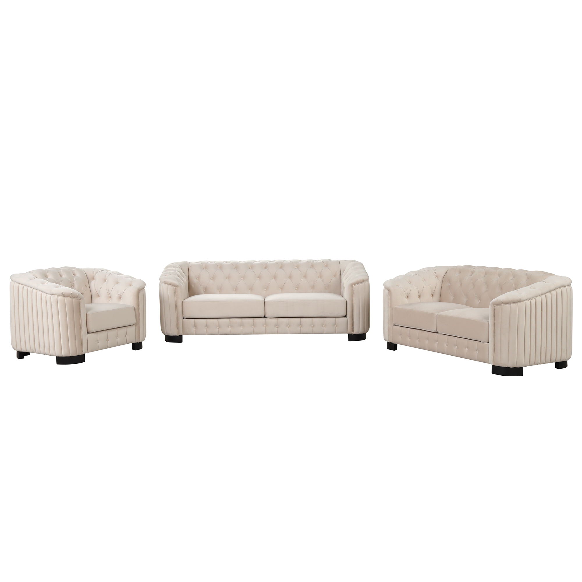 3 Piece Sofa Sets Modern With Rubber Wood Legs, Velvet Upholstered Couches Sets Including Three Seat Sofa, Loveseat And Single Chair For Living Room Furniture Set