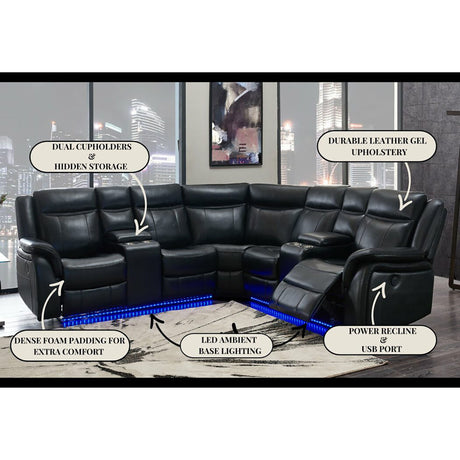 Jupiter - Leather Sectional - Black - view 5