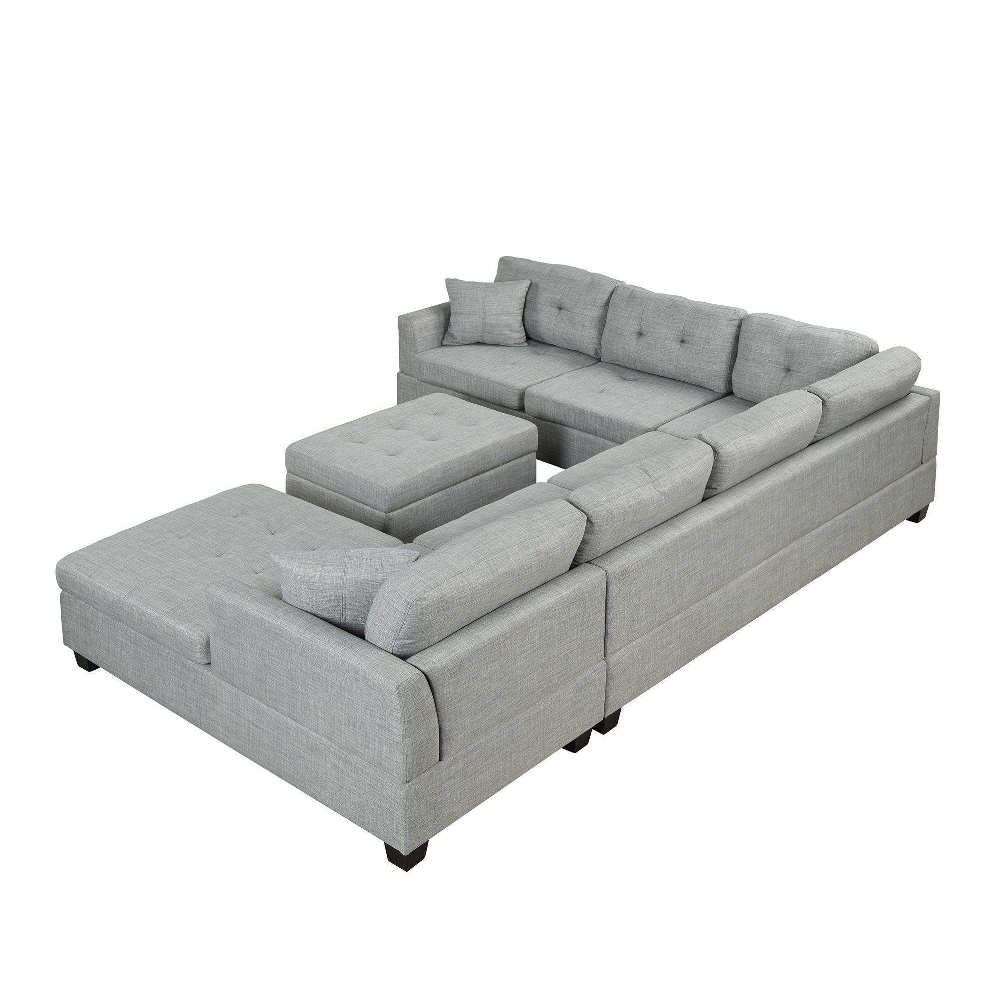 Oversized Sectional Sofa With Storage Ottoman, U-Shaped Sectional Couch With 2 Throw Pillows For Large Space Dorm Apartment