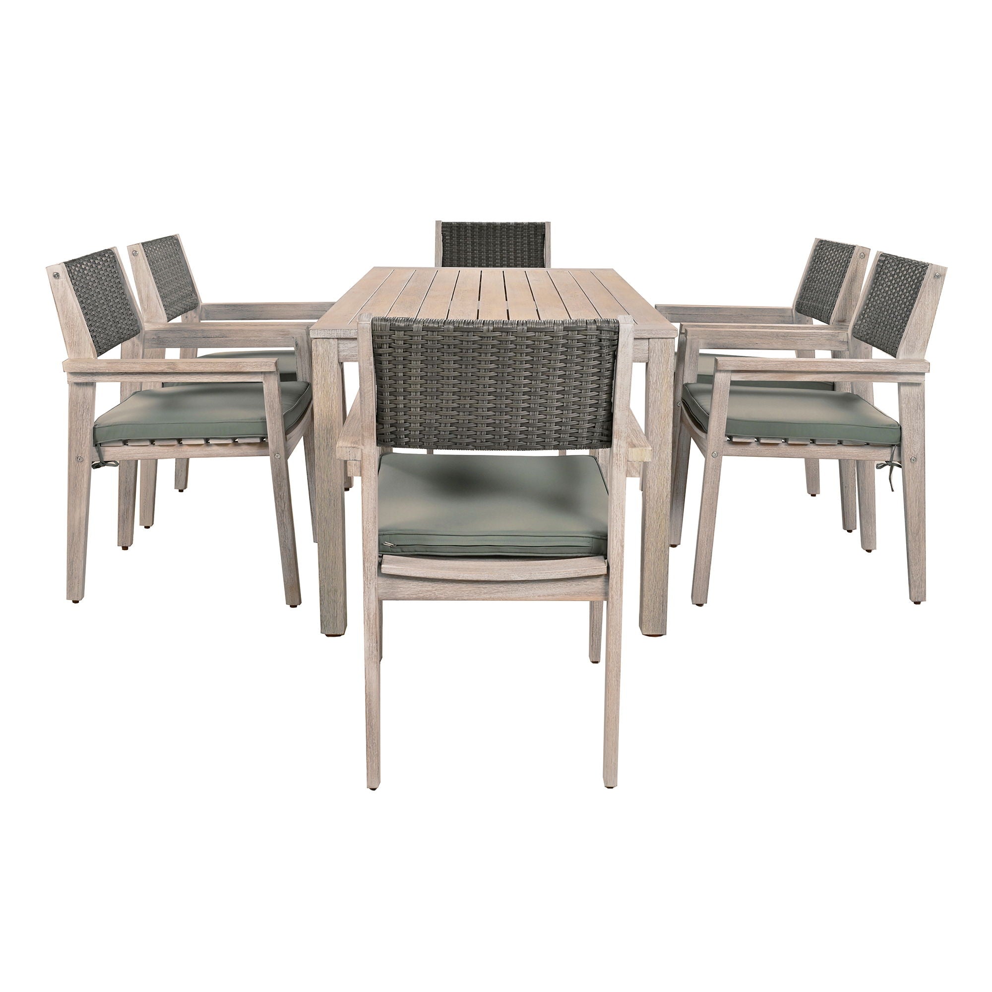 Outdoor Dining Set Patio Dining Table And Chairs With Rattan Backrest And Removable Cushions For Patio And Backyard - White Washed