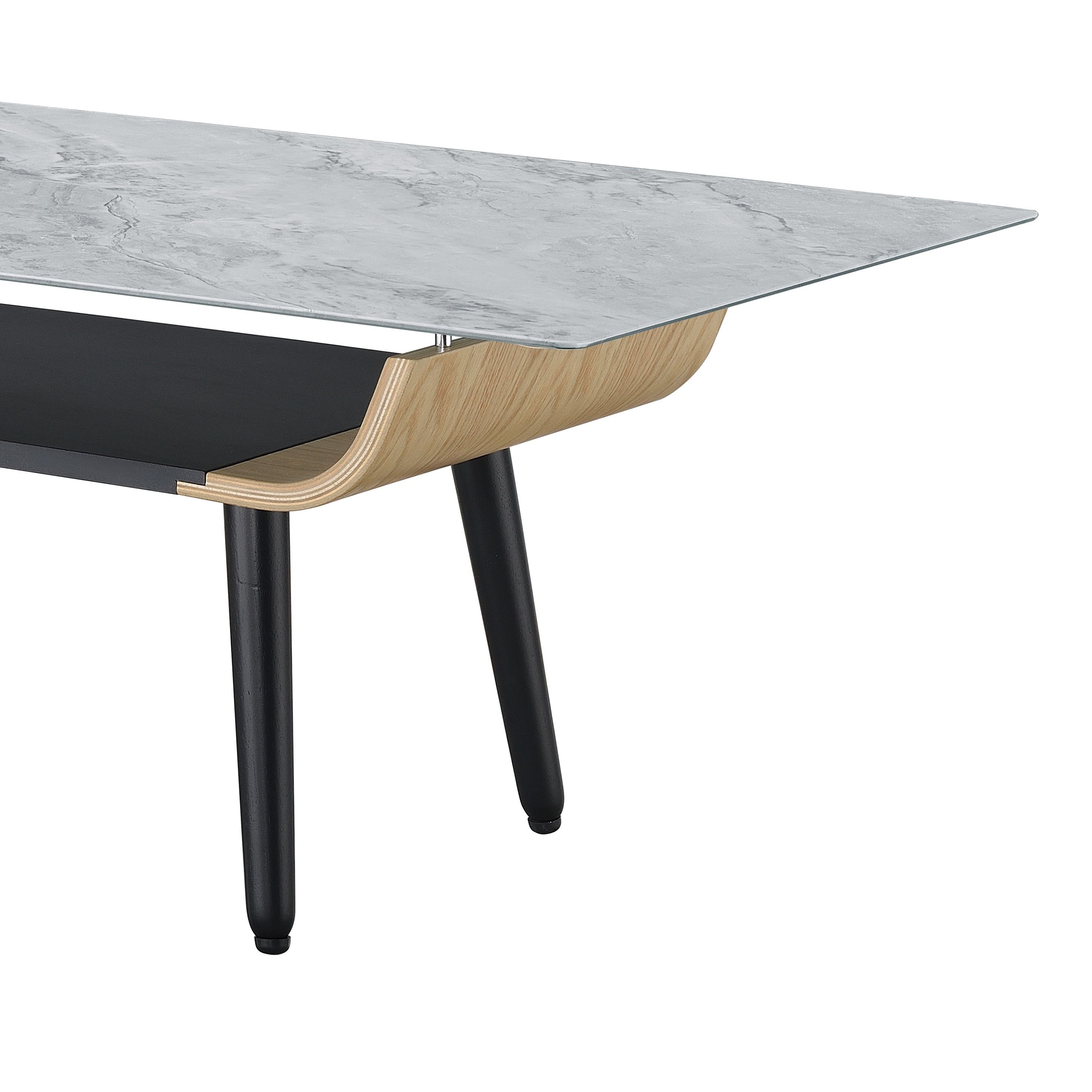 Landon - Coffee Table With Glass Marble Texture Top And Bent Wood Design