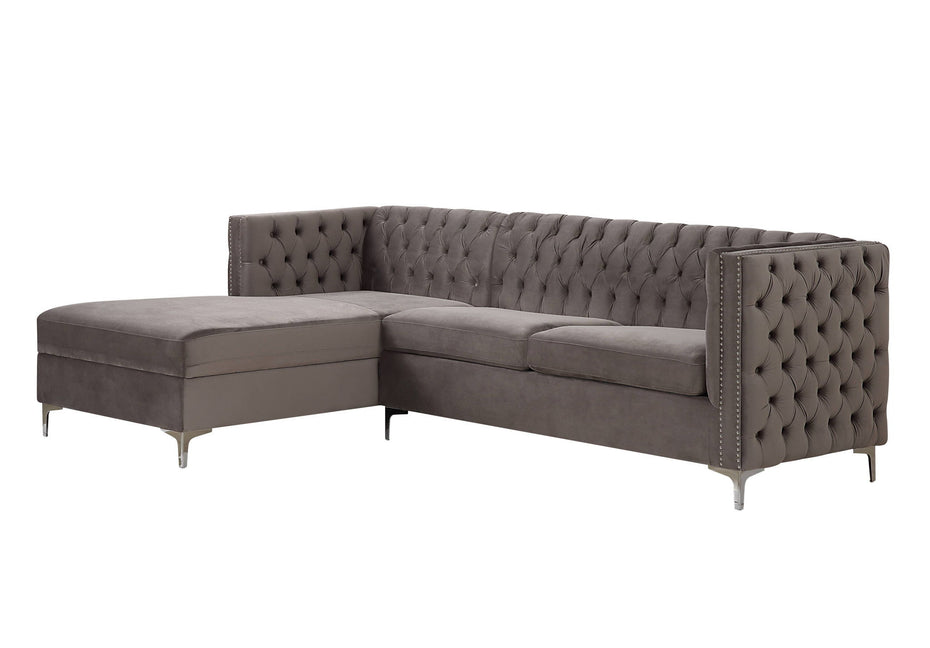 Velvet L Shaped Two Piece Sofa And Chaise Sectional - Gray