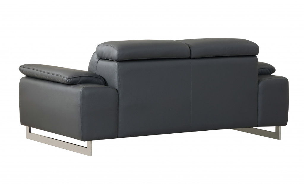 Genuine Leather Love Seat - Gray / Silver