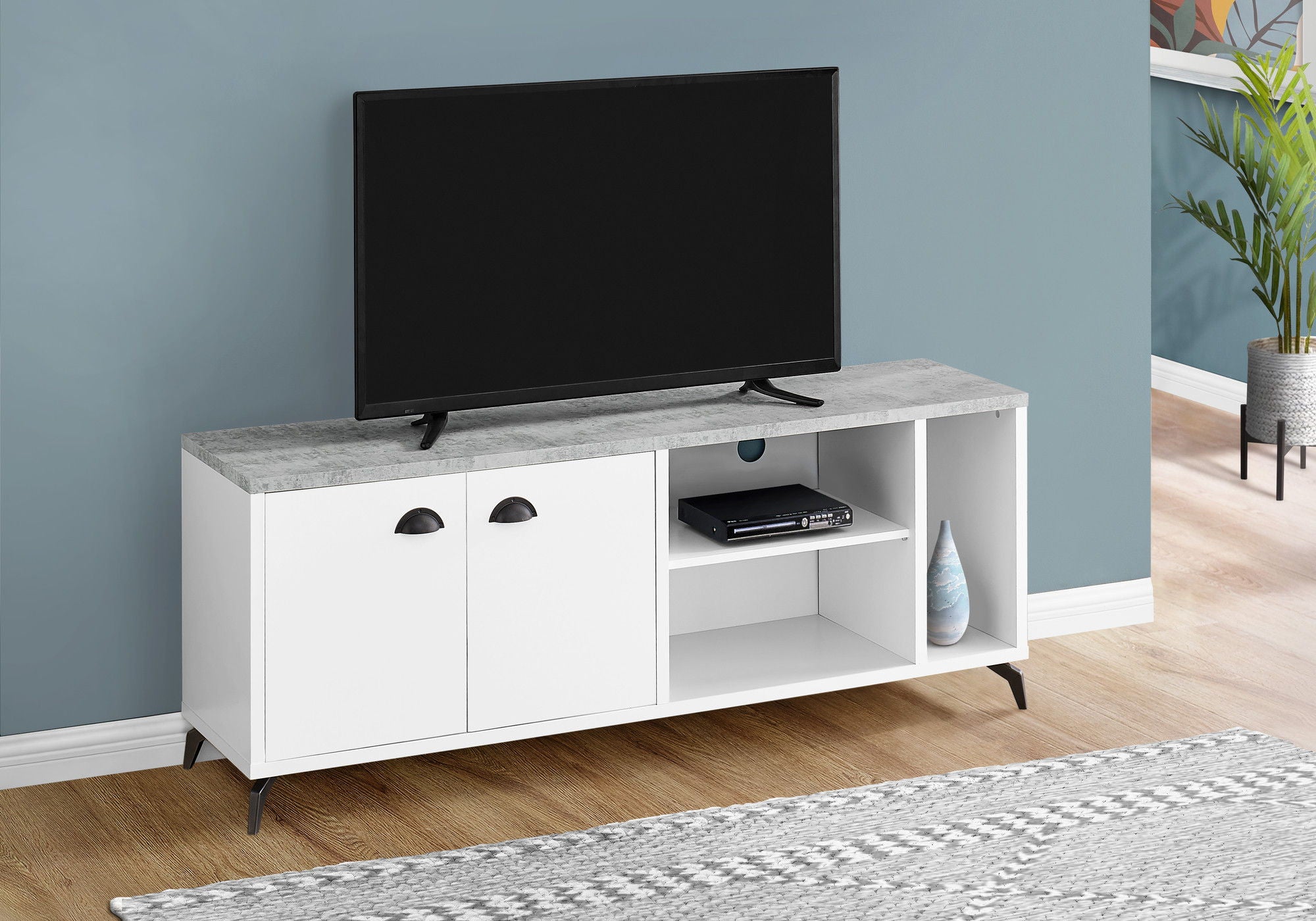 Cabinet Enclosed, Storage TV Stand - White