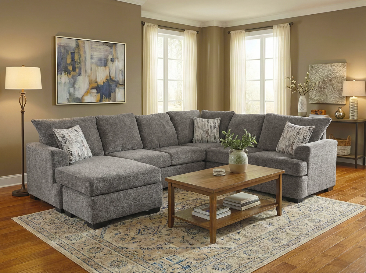 Gray 11-Piece 3-Room Furniture Package with Sectional, Queen Bed & Dining Set