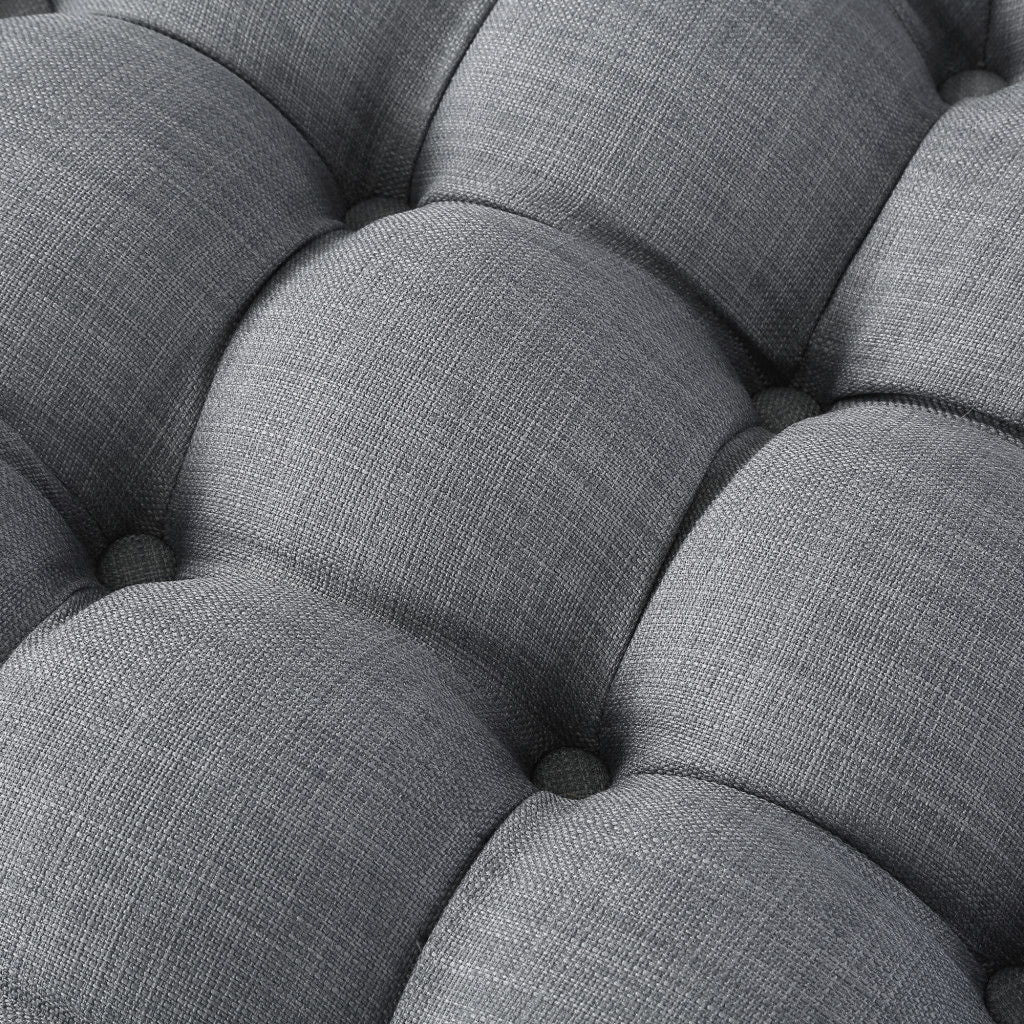 Linen Tufted Round Ottoman - Light Gray