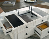 Havalance - White / Gray - Lift Top Cocktail Table with Storage Drawers by Signature Design by Ashley® | Bel Furniture